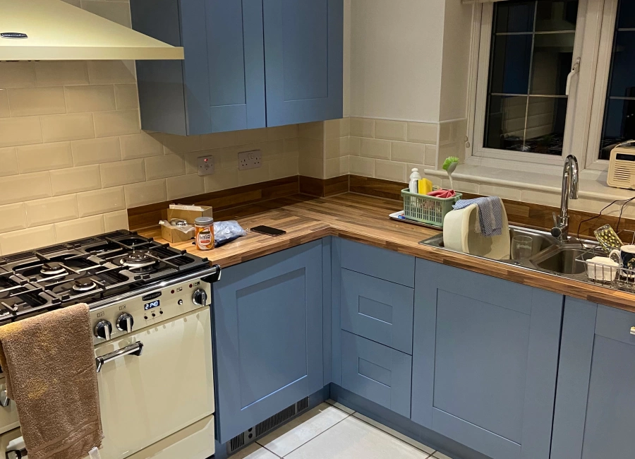 blue kitchen corner units