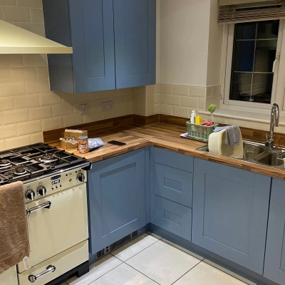 blue kitchen corner units  - Kitchen Spraying
